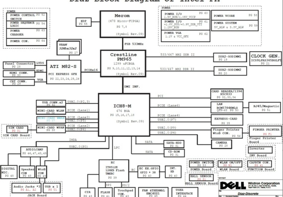 Dell Studio 1435 - Wistron Diaz Discrete - rev A00 - Схема материнской платы ноутбука